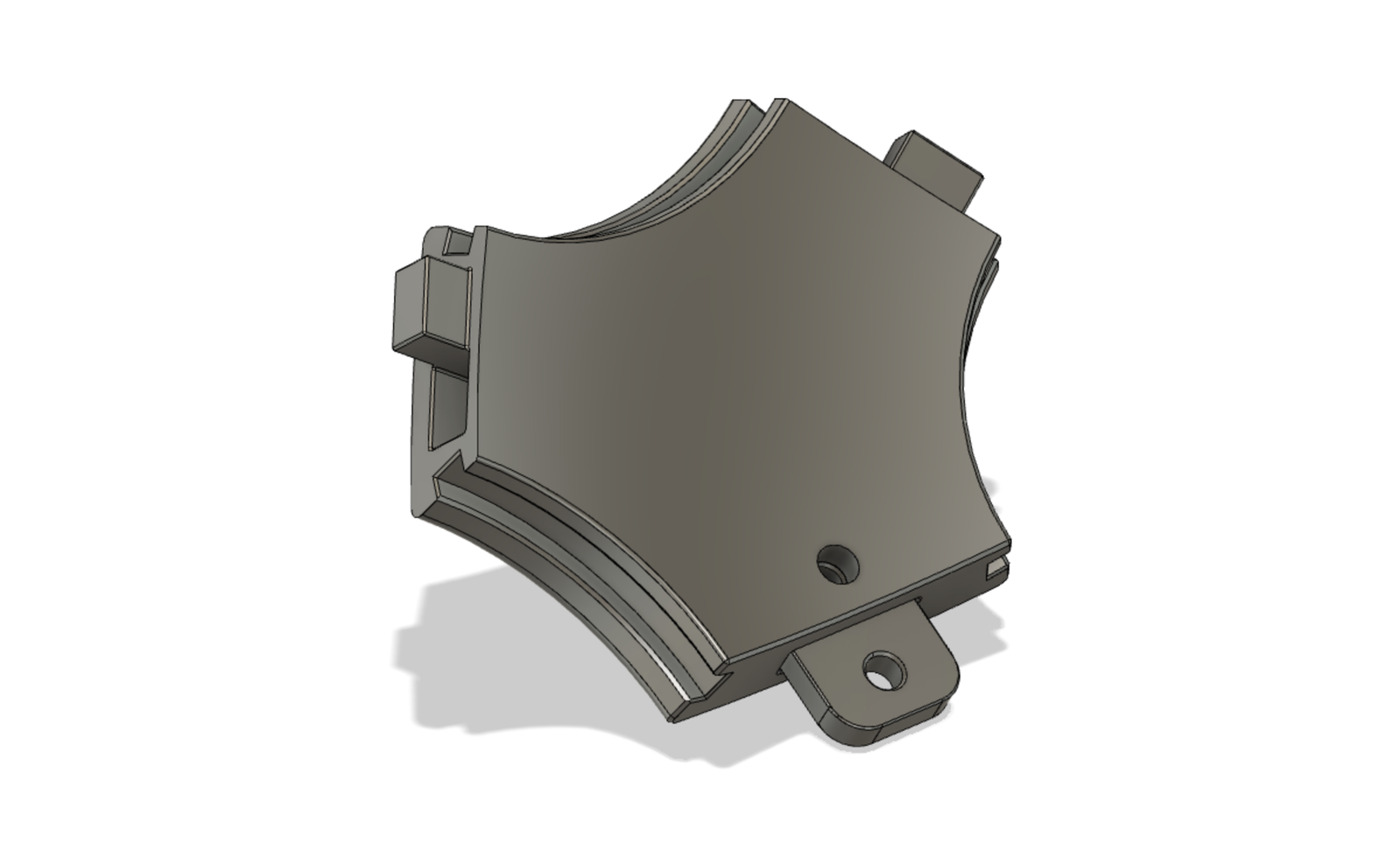CAD screenshot of a single segment with screwed connector plate and friction-fit nose