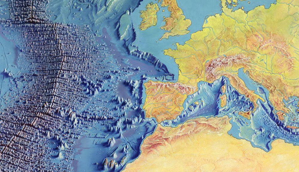 Heezen-Tharp Bathymetry map crop europe